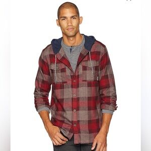 Columbia Red Plaid Hooded Flannel Button Down Shirt Jacket Outdoors Men’s XL